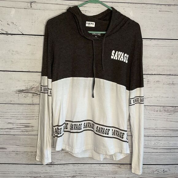 On Fire Tops - On Fire Hoodie Shirt  “Savage”‎ Graphic  Tee XL